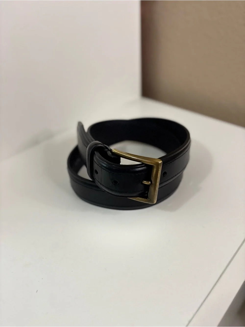 Dockers Black Leather Belt with Antique Brass Buckle